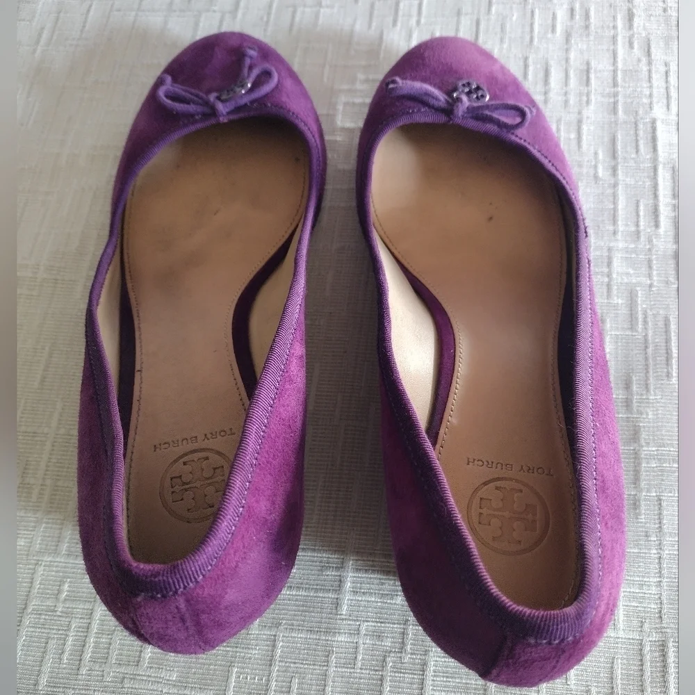 TORY BURCH Chelsea 45 shoho lux suede grape purple pump wedge shoes Sz 10.5M